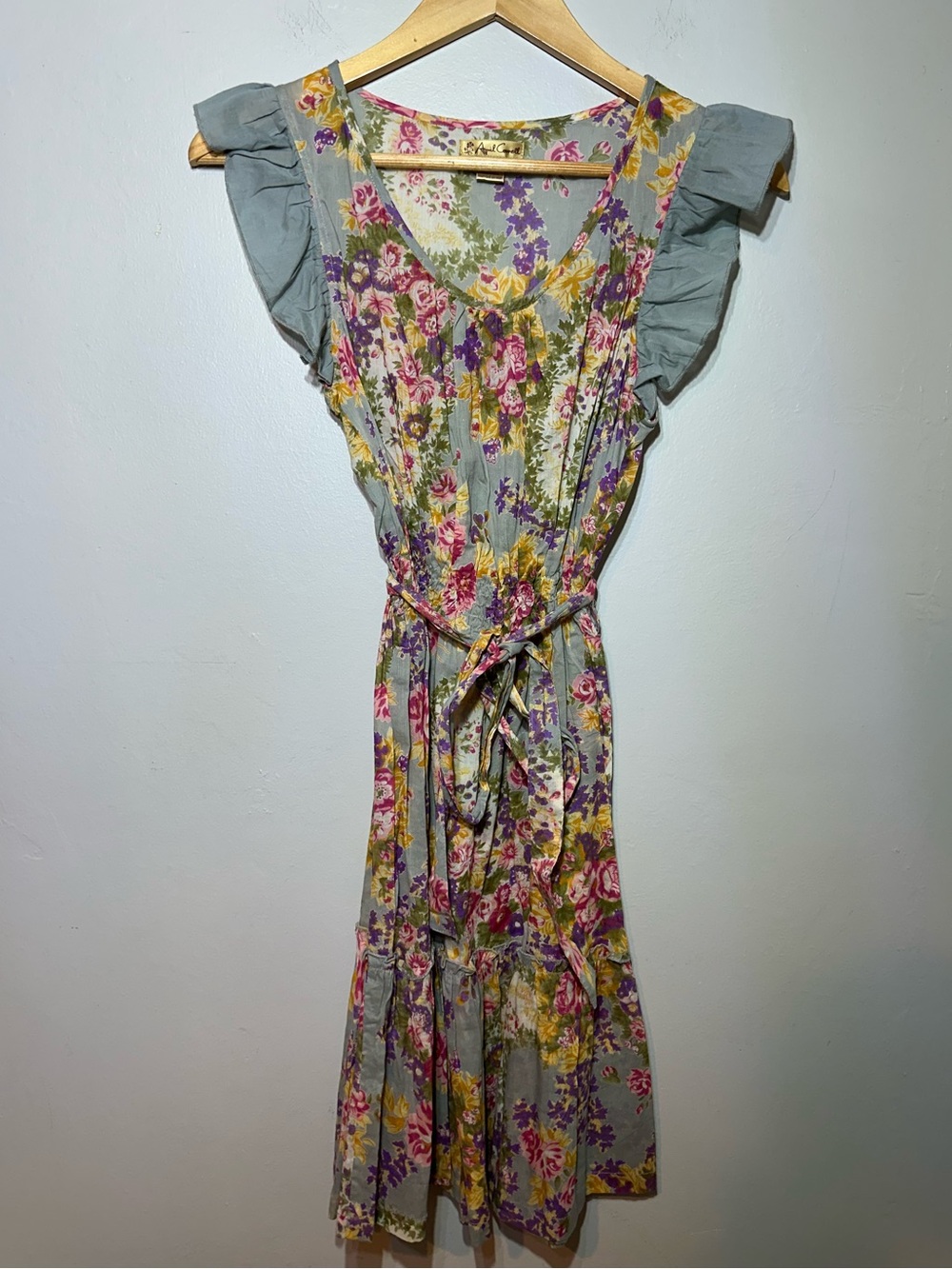 April Cornell Cotton Floral Ruffle-Sleeve Mini Dress in Sage women’s Size XS